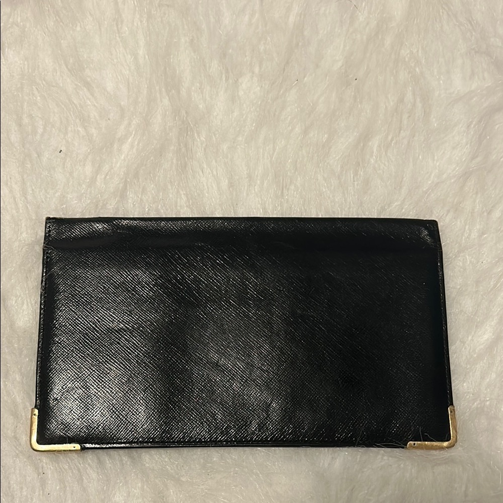 Gucci Card Wallet Black Leather with Gold Accents